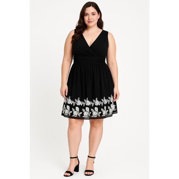 Whimsygoth Black Tulle Dress with White Floral Trim Women’s 14 Dark Romance - Picture 1 of 10